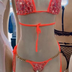 2 Piece Shiny Bikini set - Red orange